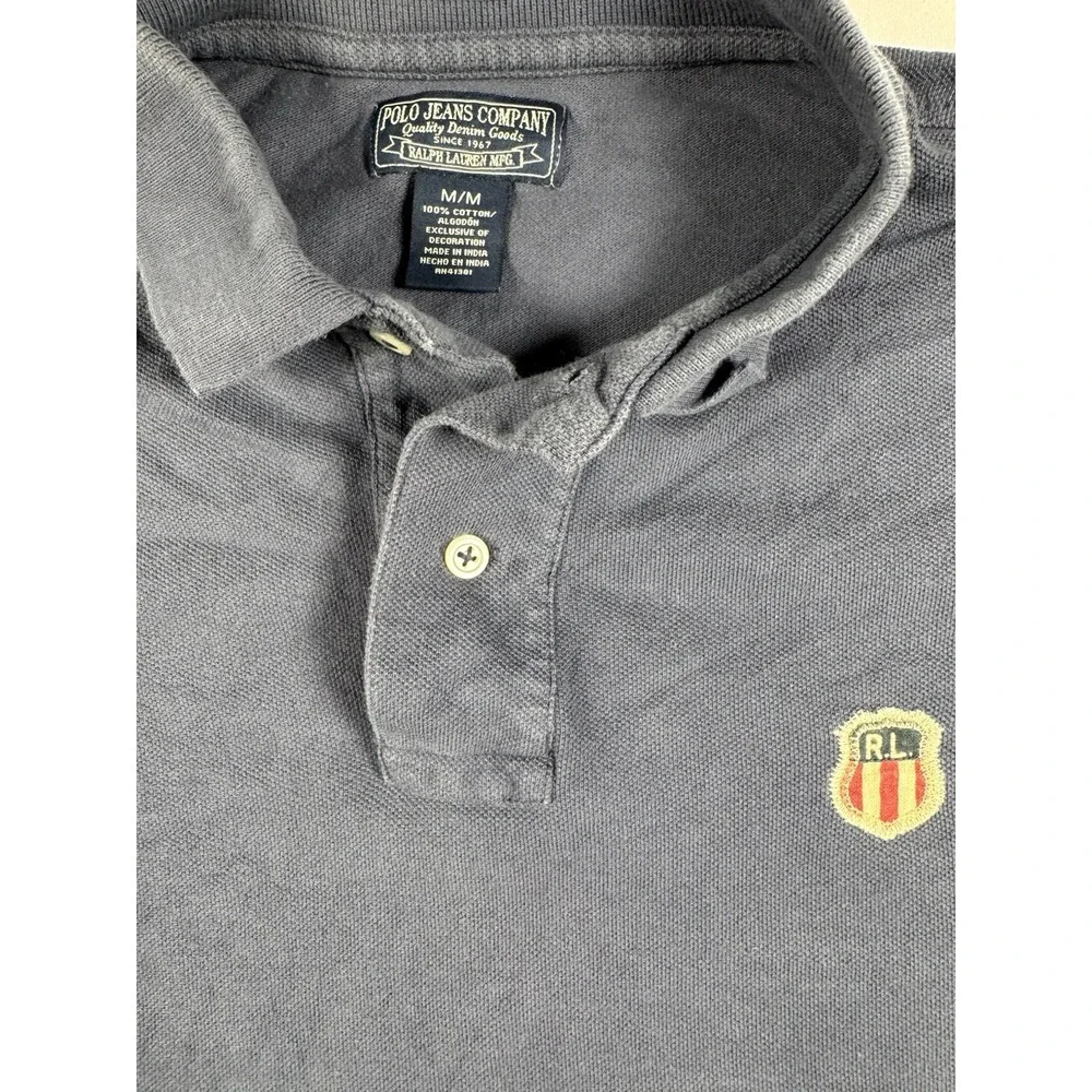 Polo Jeans Ralph Lauren Mens Polo Shirt M Navy Crest Number 7 Cotton Y2K